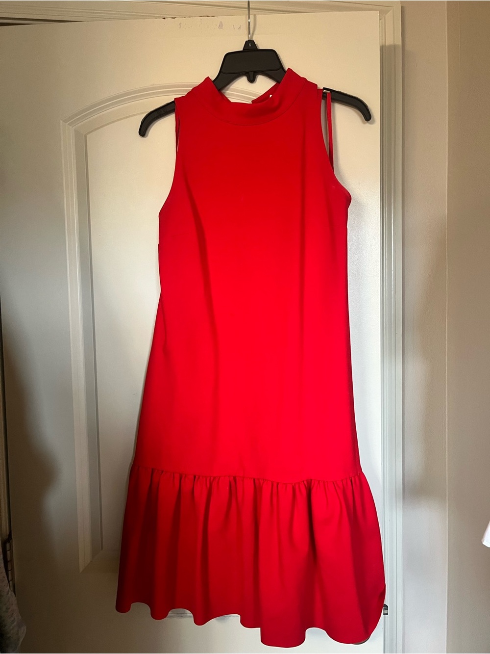 Anthropologie Bright Red Sleeveless Ruffle-Hem Mini Dress
